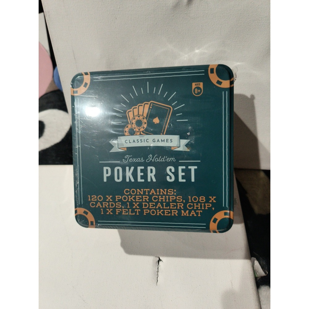 Paladone Texas Hold'em Poker Set in Tin New Sealed Chips Cards Dealer Mat